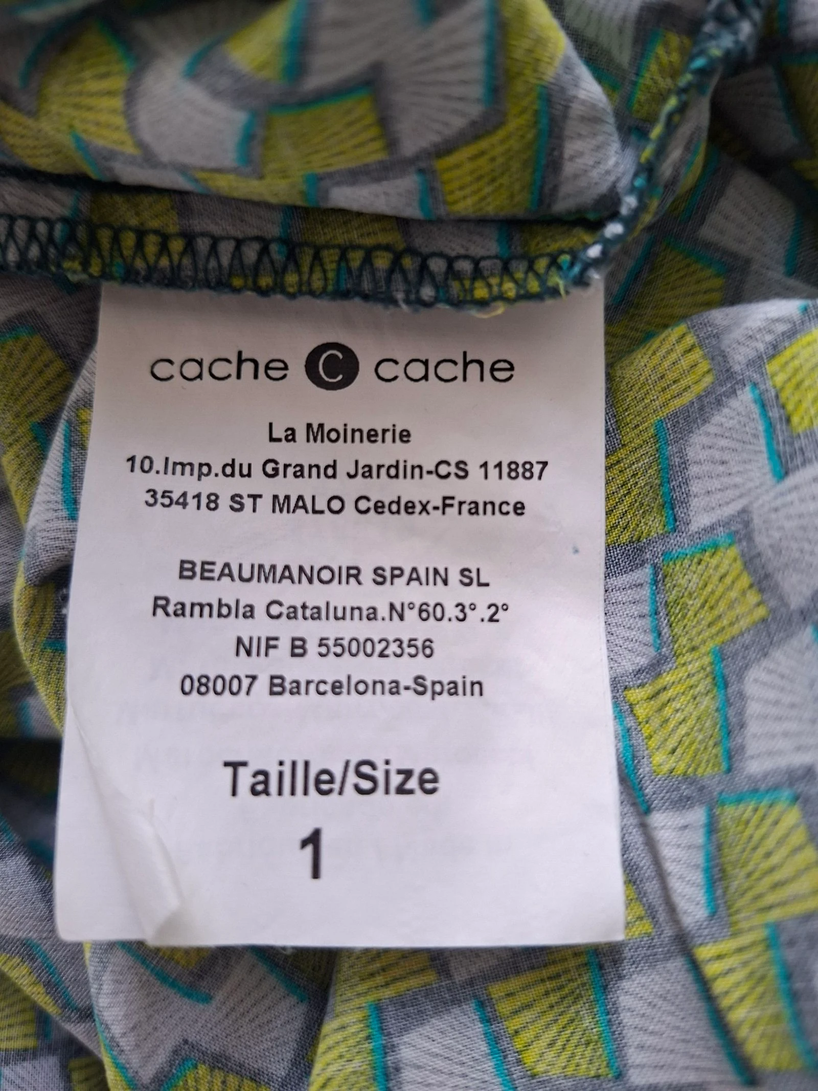 Blusa Cache Cache T1 S con estampado geométrico verde azul mangas cortas fluida para mujer – photo 7